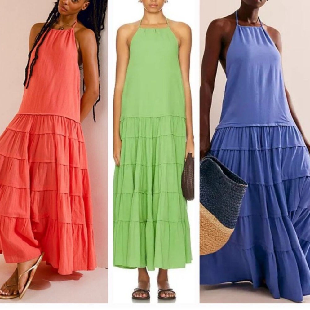 Free People  Green Somewhere Sunny Drop Waist -Halter Dress .
NWOT